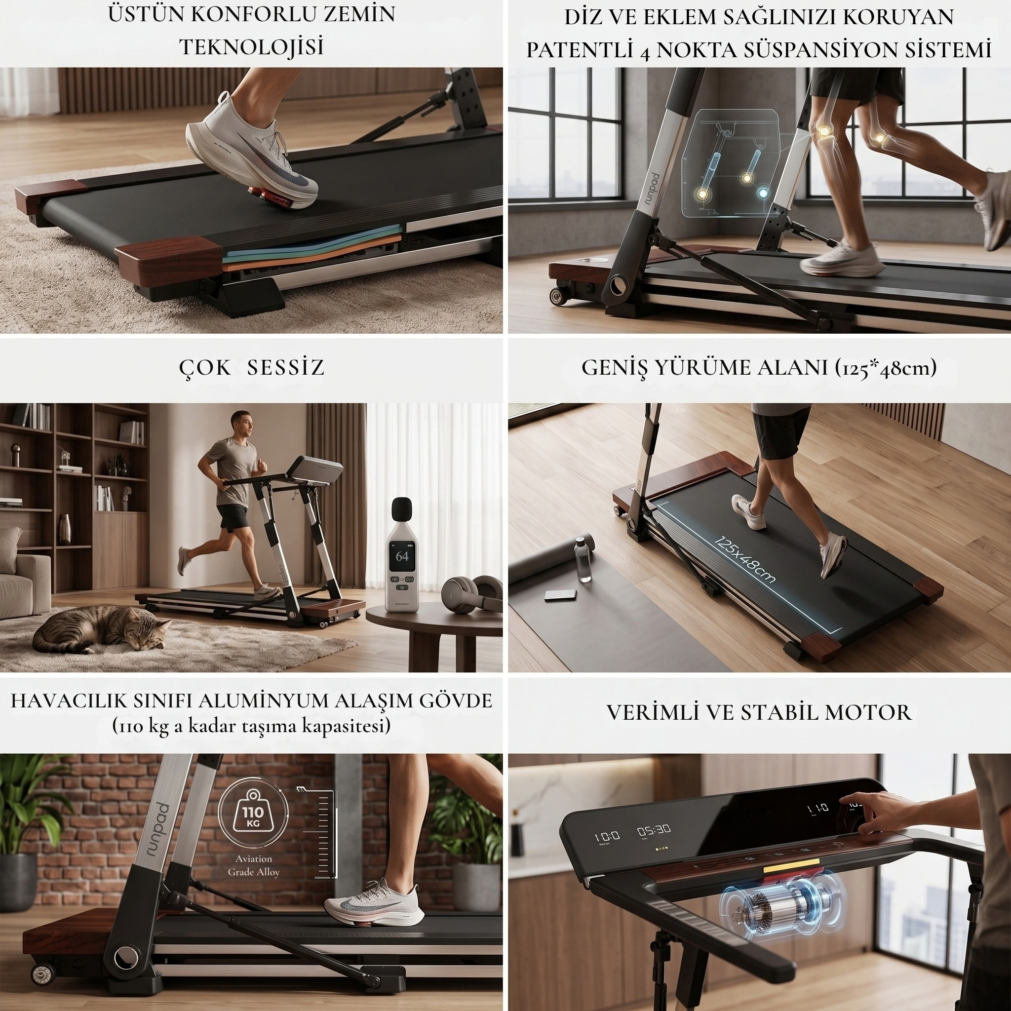 Runpad Pro Home Katlanabilir Koşu Bandı – 2 HP, Darbe Emici Esnek Zemin - Görsel 4